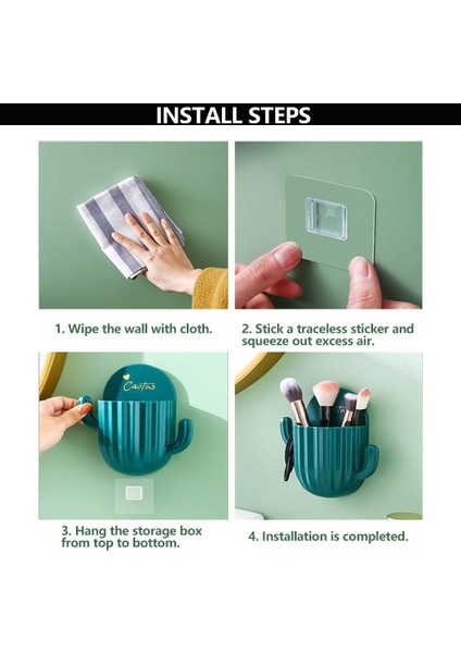 Açık Yeşil Diş Fırçası Tutucu Duvar Kendinden Yapışkanlı Dikişsiz Kaktüs Depolama Rafı Tıraş Makinesi Konteyner Organizatör Drenaj Raf Banyo Aksesuarları (Yurt Dışından) fiyatları