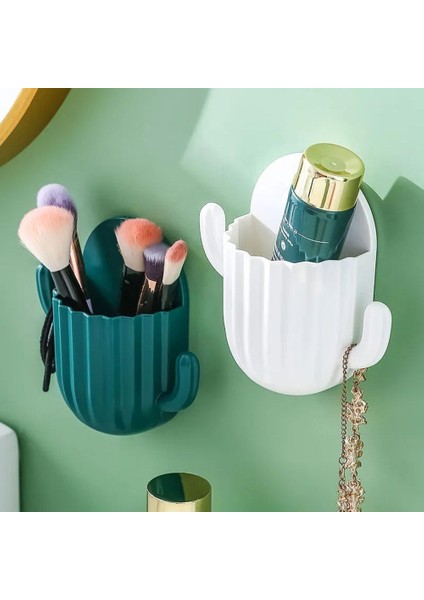 Açık Yeşil Diş Fırçası Tutucu Duvar Kendinden Yapışkanlı Dikişsiz Kaktüs Depolama Rafı Tıraş Makinesi Konteyner Organizatör Drenaj Raf Banyo Aksesuarları (Yurt Dışından) indirimleri