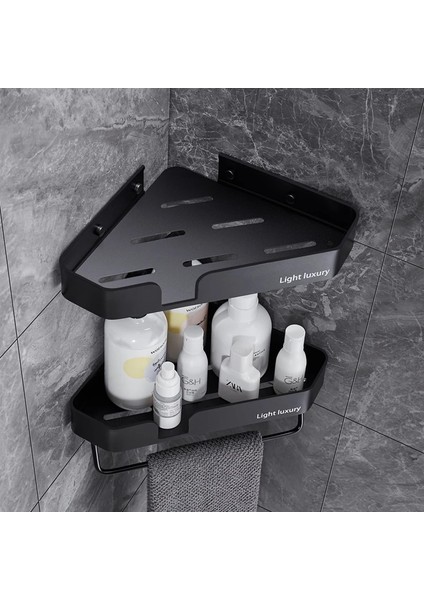 Siyah Üçgen Bir Duvara Monte Köşe Depolama Rafı Siyah Banyo Rafı Duş Depolama Üçgen Raflar Havlu Bar Banyo Donanım Aksesuarları (Yurt Dışından)
