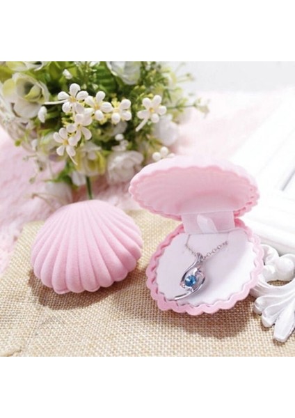 Pembe Deniz Kabuğu Şekli Lüks Renkli Kadife Yüzük Kutusu Küpe Yüzük Küpe Takı Çantası Makyaj Tutucu Organizatör (Yurt Dışından)