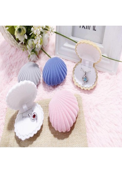 Pembe Deniz Kabuğu Şekli Lüks Renkli Kadife Yüzük Kutusu Küpe Yüzük Küpe Takı Çantası Makyaj Tutucu Organizatör (Yurt Dışından) fırsatları