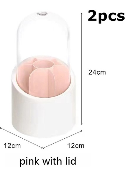 2 Adet Pembe 360° Dönen Makyaj Organizatör Makyaj Fırça Tutucu Kozmetik Saklama Kutusu Ruj Göz Farı Kalem Göz Farı Organizatör (Yurt Dışından)