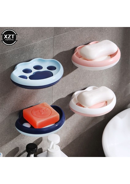 Beyaz Sabunluk Tutucu Sevimli Kedi Pençesi Vantuz Duvara Montaj Drenaj Plastik Yapışkanlı Minimalist Depolama Tutucu Raf Banyo (Yurt Dışından)