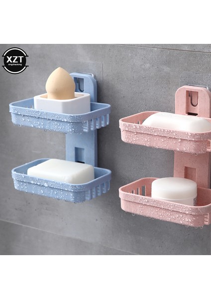 Bej Banyo Vantuz Sabunluklar Plastik Tutucular Duvara Monte Çift Katlı Yaratıcı Drenaj Sabun Depolama Çift Raflar U3 Yeni (Yurt Dışından)