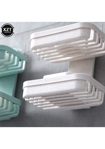 Bej Banyo Vantuz Sabunluklar Plastik Tutucular Duvara Monte Çift Katlı Yaratıcı Drenaj Sabun Depolama Çift Raflar U3 Yeni (Yurt Dışından)