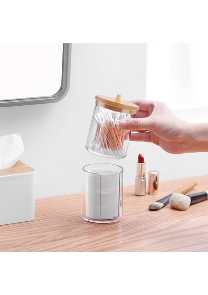 5 Bambu Makyaj Pamuk Çubukla Organizatör Kutusu Şeffaf Kozmetik Pamuk Pedleri Tutucu Plastik Qtip Konteyner Banyo Organizatör #w (Yurt Dışından) fırsatları