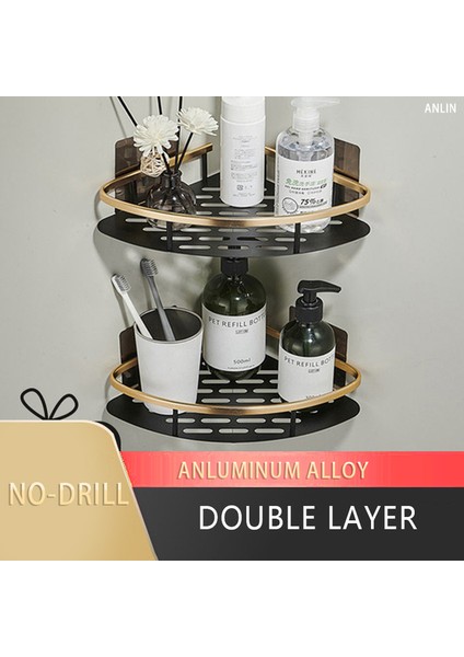 Siyah Altın 2 Banyo Köşe Rafı Matkapsız Duş Depolama Rafı Duvara Monte Tip Şampuan Kozmetik Tutucu Paslanmaz Banyo Aksesuarları (Yurt Dışından)