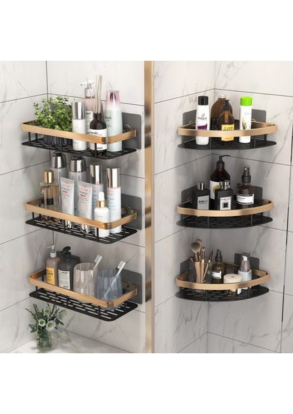 Siyah Altın 2 Banyo Köşe Rafı Matkapsız Duş Depolama Rafı Duvara Monte Tip Şampuan Kozmetik Tutucu Paslanmaz Banyo Aksesuarları (Yurt Dışından)
