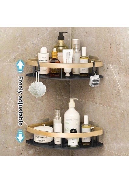 Siyah Altın 2 Banyo Köşe Rafı Matkapsız Duş Depolama Rafı Duvara Monte Tip Şampuan Kozmetik Tutucu Paslanmaz Banyo Aksesuarları (Yurt Dışından)