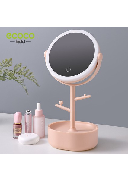 Pembe Ecoco LED Makyaj Aynası Işık ile Kozmetik Depolama Masaüstü Dönen Kozmetik Ayna Işık Ayarlanabilir Karartma USB Makyaj Masası Aynası (Yurt Dışından)