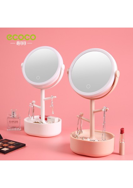 Pembe Ecoco LED Makyaj Aynası Işık ile Kozmetik Depolama Masaüstü Dönen Kozmetik Ayna Işık Ayarlanabilir Karartma USB Makyaj Masası Aynası (Yurt Dışından) fiyatları