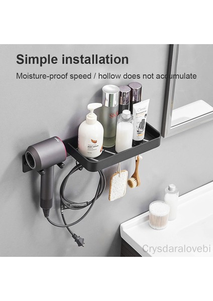 C Sağ Siyah Sol ve Sağ Saç Kurutma Makinesi Depolama Rafı Ücretsiz Yumruk Banyo Dyson Saç Kurutma Makinesi Askı Tuvalet Duvara Monte Saç Kurutma Makinesi Braketi (Yurt Dışından)