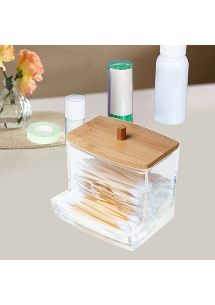 Kare Akrilik Pamuk Çubukla Tutucu Eczacı Ipi Küçük Dağıtıcı Tezgah Için Şeffaf Yuvarlak Makyaj Pamuk Pedleri Kutusu Kavanoz (Yurt Dışından)