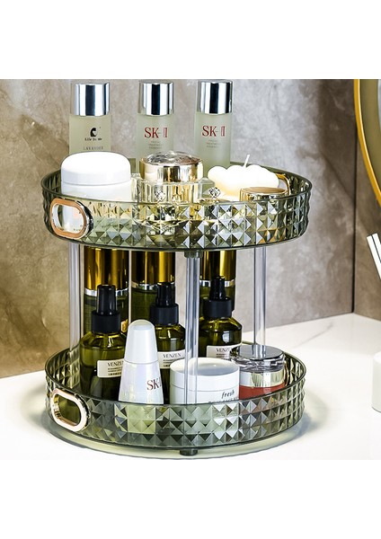 Bir Katman Yeşil 360 Derece Dönen Makyaj Organizatör Akrilik Kozmetik Depolama Raf Banyo Dresser Çeşitli Eşyalar Depolama Tepsisi Parfüm Tutucu (Yurt Dışından) fırsatları