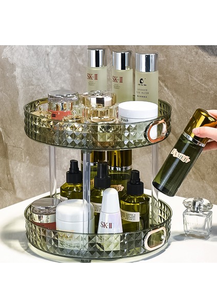 Bir Katman Yeşil 360 Derece Dönen Makyaj Organizatör Akrilik Kozmetik Depolama Raf Banyo Dresser Çeşitli Eşyalar Depolama Tepsisi Parfüm Tutucu (Yurt Dışından) indirimleri