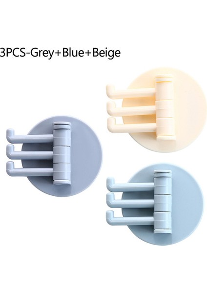 3pcs-Gri Mavi Bej 3 Renkli Dönebilen Kendinden Yapışkanlı Abs Kanca Yumruksuz Duvar Kapı Giyim Asılı Tutucu Mutfak Banyo Depolama Yapışkan Raf (Yurt Dışından)