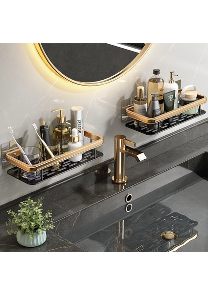 1 Adet Siyah Lüks Banyo Rafları Sondaj Olmadan Paslanmaz Alüminyum Duş Duvar Rafı Şampuan Havlu Tutucu Banyo Organizatör Aksesuarla (Yurt Dışından)