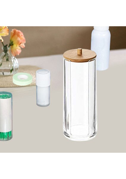 Uzun Yuvarlak Akrilik Pamuklu Çubukla Tutucu Eczacı Ipi Küçük Dağıtıcı Tezgah Için Şeffaf Yuvarlak Makyaj Pamuk Pedleri Kutusu Kavanoz (Yurt Dışından)