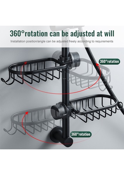Siyah 4 Banyo Musluk Depolama Rafı 360° Döndürme Duş Sabunluk No Matkap Banyo Organizasyonu Duş Rafları Banyo Aksesuarları (Yurt Dışından) fiyatları