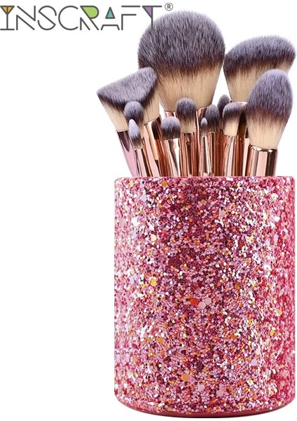 Bronz Glitter Makyaj Fırça Tutucu Bling Pu Deri Kozmetik Fırçalar Bardak Kalem Kalem Organizatör Ev Ofis Depolama Için (Yurt Dışından)