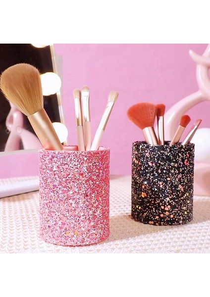 Bronz Glitter Makyaj Fırça Tutucu Bling Pu Deri Kozmetik Fırçalar Bardak Kalem Kalem Organizatör Ev Ofis Depolama Için (Yurt Dışından)