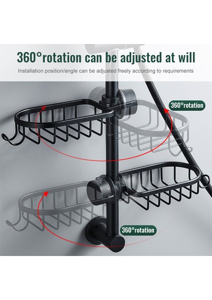 Siyah 3 Banyo Musluk Depolama Rafı 360° Döndürme Duş Sabunluk No Matkap Banyo Organizasyonu Duş Rafları Banyo Aksesuarları (Yurt Dışından) fiyatları