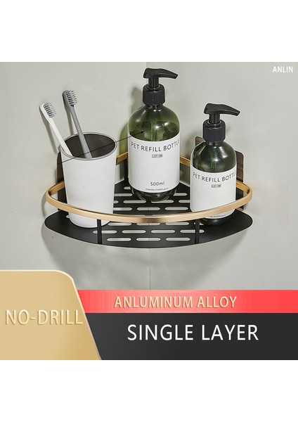Siyah Altın Banyo Köşe Rafı Hiçbir Matkap Duş Depolama Rafı Duvara Monte Tip Şampuan Kozmetik Tutucu Paslanmaz Banyo Aksesuarları (Yurt Dışından)