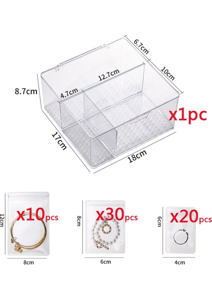 1 Kutu Sadece 3in1 Temizle Takı Saklama Kutusu ile 60 Adet Anti-Oksidasyon Çanta Şeffaf Kılıf Organizatör Mücevher Yüzük Kolye Bilezik (Yurt Dışından) modelleri