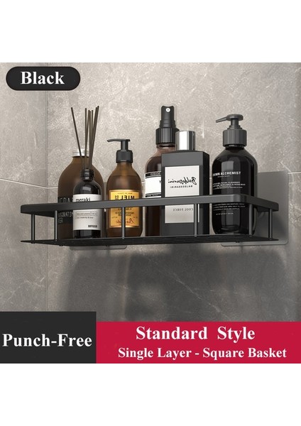 Standart Sq-Siyah 1 Banyo Organizatör Raf No-Matkap Duvara Montaj Köşe Raf Duş Depolama Rafı Wc Şampuan Organizatör Banyo Aksesuarları (Yurt Dışından)