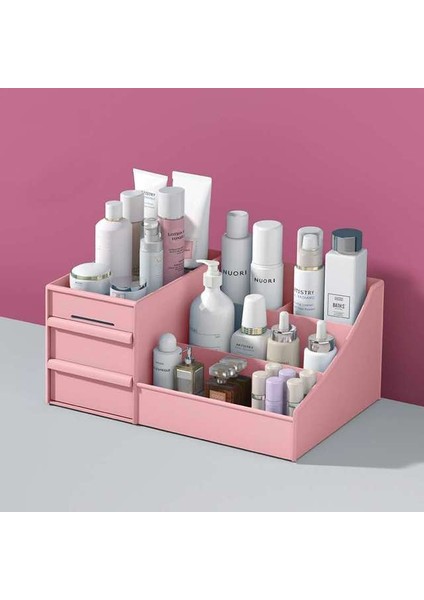 Pembe Büyük Kapasiteli Kozmetik Makyaj Organizatör Çekmeceler Plastik Banyo Cilt Bakımı Saklama Kutusu Fırça Ruj Tutucu Organizatörler Depolama (Yurt Dışından)