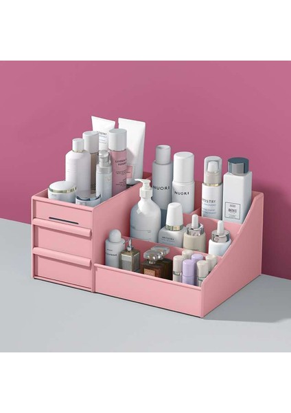 Pembe Büyük Kapasiteli Kozmetik Makyaj Organizatör Çekmeceler Plastik Banyo Cilt Bakımı Saklama Kutusu Fırça Ruj Tutucu Organizatörler Depolama (Yurt Dışından) modelleri