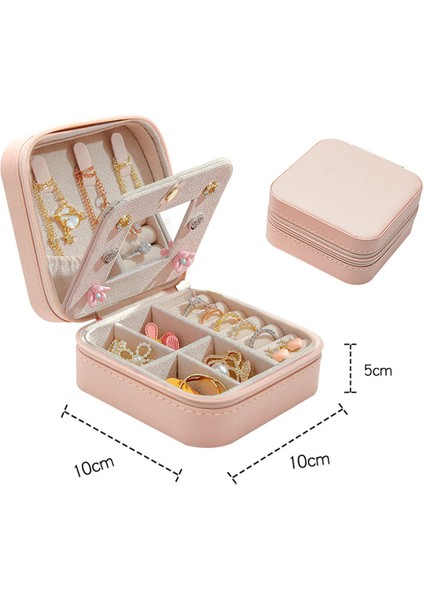 Pembe Taşınabilir Takı Saklama Kutusu Ayna Saplama Küpe Kolye Yüzük Tutucu Ekran Tabut Güzellik Kozmetik Bilezikler Durumda (Yurt Dışından)