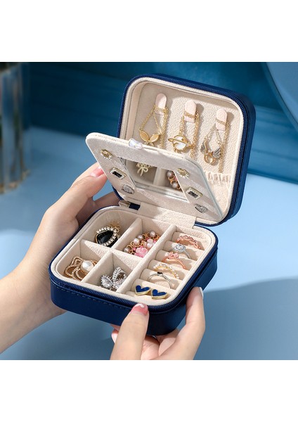 Pembe Taşınabilir Takı Saklama Kutusu Ayna Saplama Küpe Kolye Yüzük Tutucu Ekran Tabut Güzellik Kozmetik Bilezikler Durumda (Yurt Dışından) fiyatları