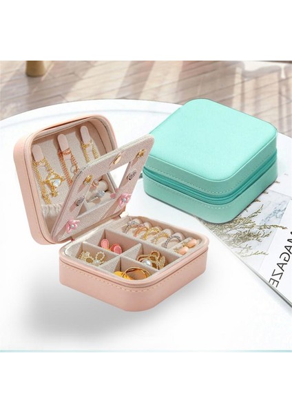 Pembe Taşınabilir Takı Saklama Kutusu Ayna Saplama Küpe Kolye Yüzük Tutucu Ekran Tabut Güzellik Kozmetik Bilezikler Durumda (Yurt Dışından) modelleri