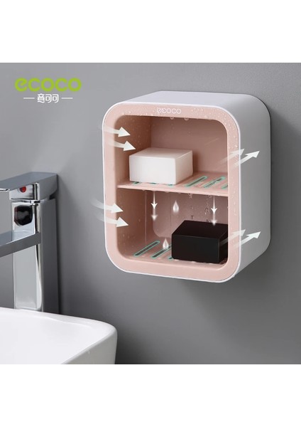 Çift Pembe Ecoco Çift Çekmece Tasarımı Duvara Monte Sabunluk Kutusu Banyo Duş Sabunluk Tepsi Depolama Raf Raf Banyo Aksesuarları (Yurt Dışından)