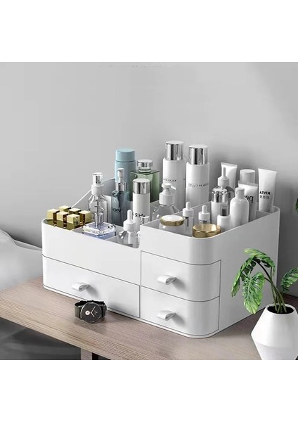 A-Çift-Pembe-M Büyük Kapasiteli Çekmece Makyaj Organizatör Banyo Makyaj Saklama Kutusu Kadın Cilt Bakımı Tuvalet Masası Kozmetik Ruj Güzellik Çantası (Yurt Dışından)