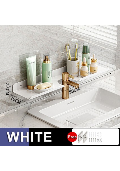 Beyaz 50 cm Banyo Rafları Duş Şampuan Depolama Duvar Rafı Banyo Organizatör Aksesuarı Sondaj Olmadan Paslanmaz Çelik Mutfak Tutucu (Yurt Dışından)