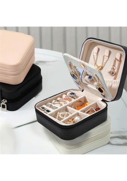 Pembe Taşınabilir Takı Saklama Kutusu Ayna Saplama Küpe Kolye Yüzük Tutucu Ekran Tabut Güzellik Kozmetik Bilezikler Durumda (Yurt Dışından) fırsatları