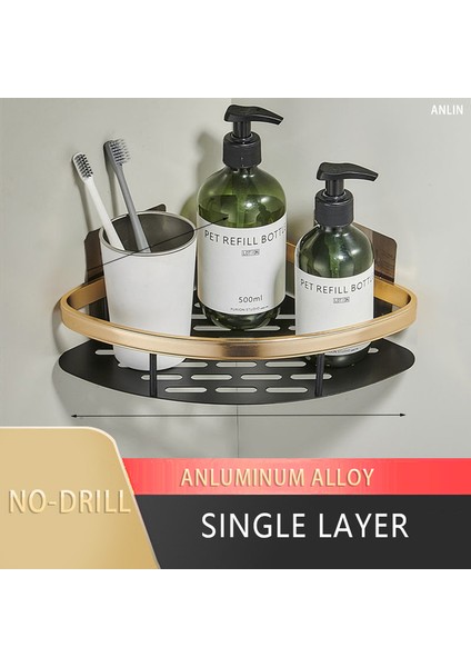 Kalınlaşmış Siyah Altın Banyo Köşe Rafı Matkapsız Duş Depolama Rafı Duvara Monte Tip Şampuan Kozmetik Tutucu Paslanmaz Banyo Aksesuarları (Yurt Dışından)