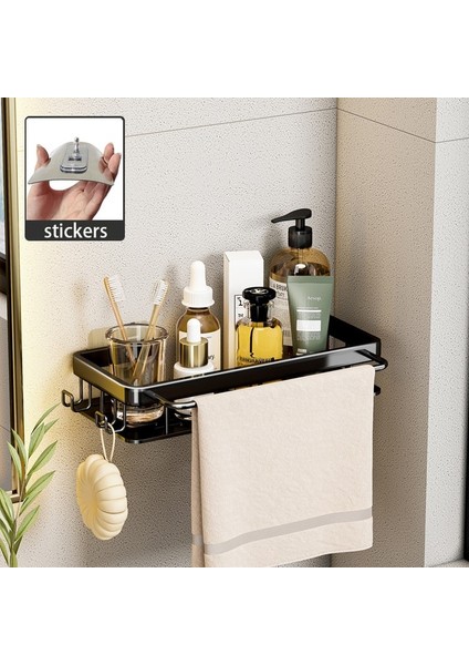 Siyah Kancalı Sondajsız Banyo Depolama Rafları Duvara Montaj Köşe Raf Duş Depolama Tutucu Şampuan Organizatör Banyo Aksesuarları Setleri (Yurt Dışından)