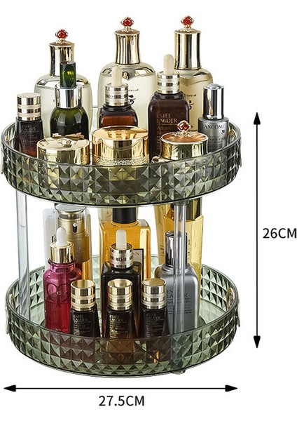 Büyük Boy Yeşil 2 Akrilik Makyaj Organizatör Kristal Su Geçirmez Kozmetik Tutucu Banyo Depolama Cilt Bakımı Pamuklu Ped Raf (Yurt Dışından)