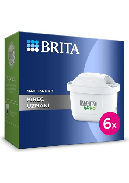 BRITA MAXTRA PRO Kireç Uzmanı Yedek Su Arıtma Filtresi, 6’lı