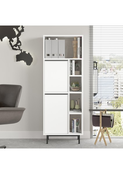 Ocean Ofis Klasör Dolabı Kitaplık 2 Kapaklı Metal Ayaklı Beyaz ON10B-W