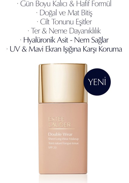 Double Wear Sheer Işıltı ve Nem Etkili Hafif Dokulu Fondöten SPF20 - 30ml Renk:2C2 Pale Almond