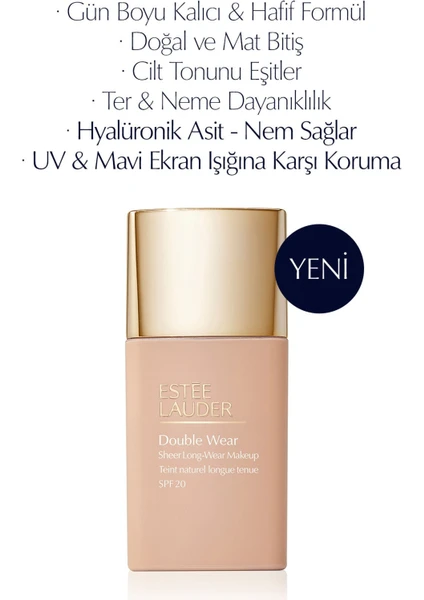 Estee Lauder Double Wear Sheer Işıltı ve Nem Etkili Hafif Dokulu Fondöten SPF20 - 30ml Renk:2C2 Pale Almond