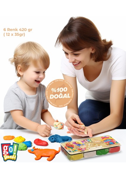 Go Toys Go Dough Doğal Oyun Hamuru 420GRAM (12ADET x 35GR) 6 Renk Uzun Ömürlü Saklama Kaplı