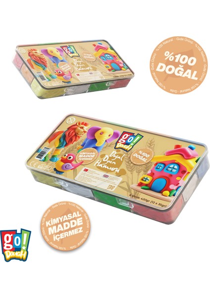 Go Toys Go Dough Doğal Oyun Hamuru 420GRAM (12ADET x 35GR) 6 Renk Uzun Ömürlü Saklama Kaplı