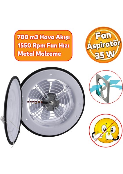 Kapaklı Banyo Wc Işyeri Havalandırma Aspiratörü Fanı Kirli Hava Kötü Koku Metal Vantilatör 200 mm