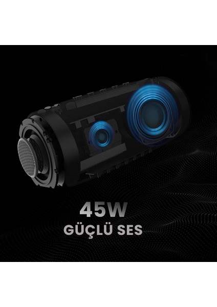 Gravity RGB Aydınlatmalı Bluetooth 5.3 IPX7 Su Geçirmez 4000mAh Batarya 45W Taşınabilir Stereo TWS Hoparlör Mavi