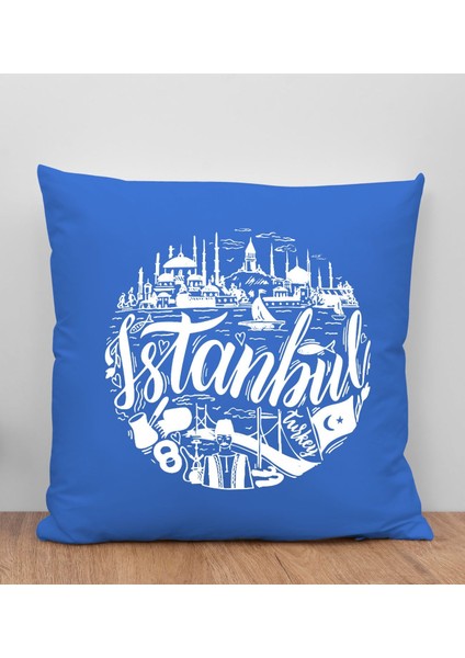 Istanbul Tasarımlı Mavi Kırlent Yastık, Arkadaşa Hediye, Ev Dekorasyonu, Ev Hediyesi-1